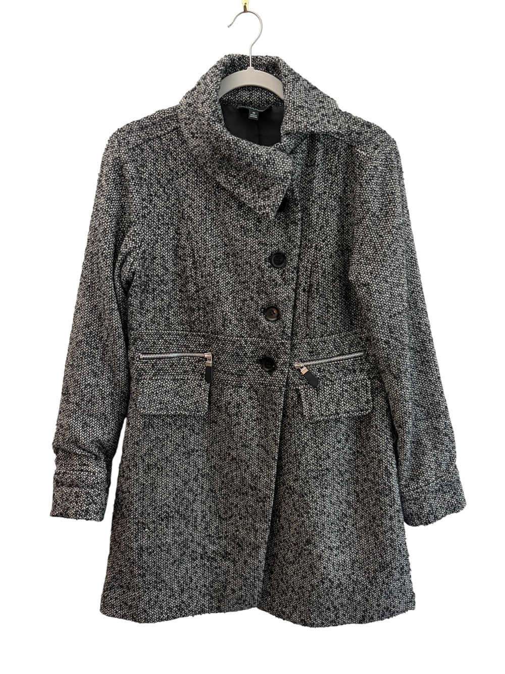 Cynthia Rowley Wool Blend Gray Tweed Longline Coat Size Medium Office Academia